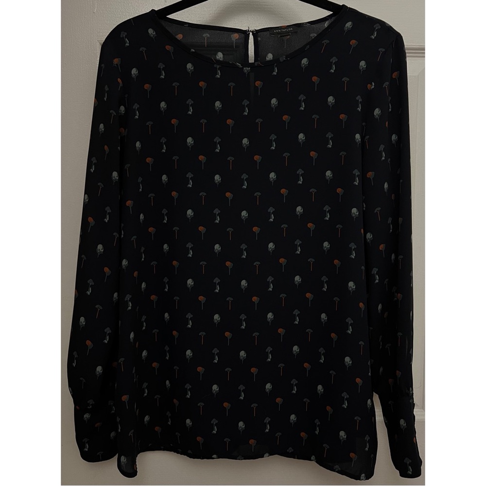 ANN TAYLOR NAVY BLUE PRINTED BLOUSE WOMEN, MEDIUM